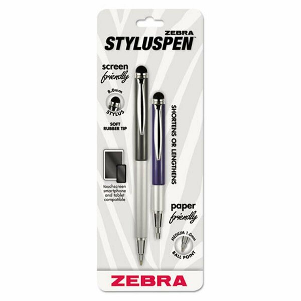 Zebra Pen oration StylusPen Telescopic Ballpoint Pen - Stylus- Black Ink- Blue-Gray Barrel 33602